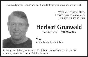 Todesanzeige von Herbert Grunwald von HNA