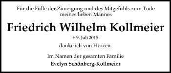 Todesanzeige von Friedrich Wilhelm Kollmeier von HNA