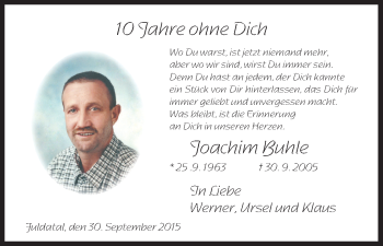 Todesanzeige von Joachim Buhle von HNA
