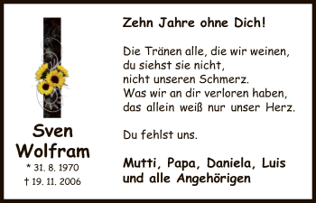 Todesanzeige von Sven Wolfram von HNA