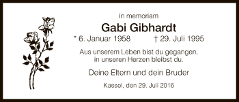 Todesanzeige von Gabi Gibhardt von HNA