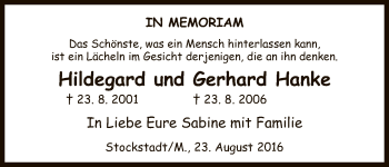 Todesanzeige von Hildegard und Gerhard Hanke von HNA