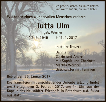 Todesanzeige von Jutta Ulm von HNA