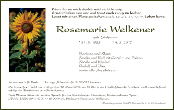 Todesanzeige von Rosemarie Welkener von HNA