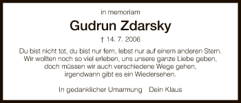 Todesanzeige von Gudrun Zdarsky von HNA