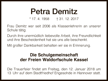 Todesanzeige von Petra Demitz von HNA