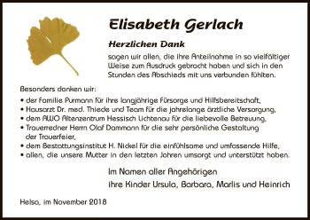 Todesanzeige von Elisabeth Gerlach von HNA