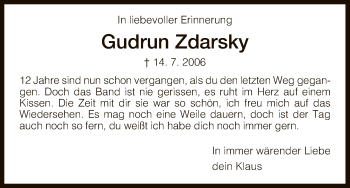 Todesanzeige von Gudrun Zdarsky von HNA