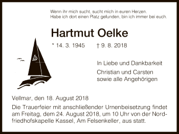 Todesanzeige von Hartmut Oelke von HNA