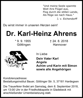 Todesanzeige von Karl-Heinz Ahrens von HNA