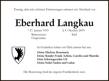 Todesanzeige von Eberhard Langkau von HNA