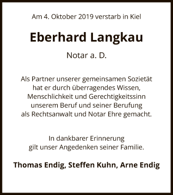 Todesanzeige von Eberhard Langkau von HNA