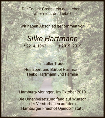 Todesanzeige von Silke Hartmann von HNA