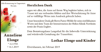 Todesanzeige von Anneliese Elosge von HNA