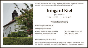 Todesanzeige von Irmgard Kiel von HNA