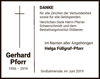 Todesanzeige von Gerhard Pforr von HNA