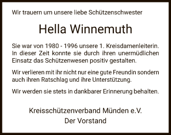 Todesanzeige von Hella Winnemuth von HNA