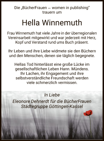 Todesanzeige von Hella Winnemuth von HNA