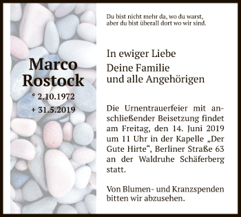 Todesanzeige von Marco Rostock von HNA