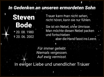 Todesanzeige von Steven Bode von HNA