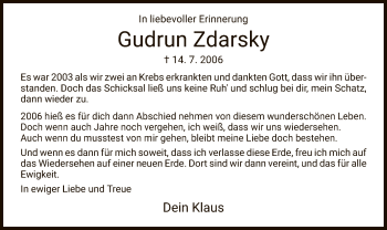 Todesanzeige von Gudrun Zdarsky von HNA