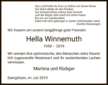 Todesanzeige von Hella Winnemuth von HNA