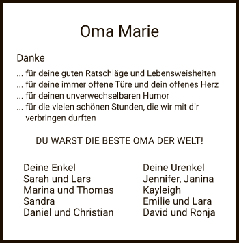 Todesanzeige von Marie  von HNA