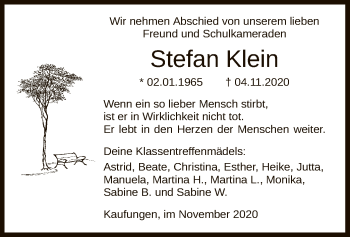 Todesanzeige von Stefan Klein von HNA