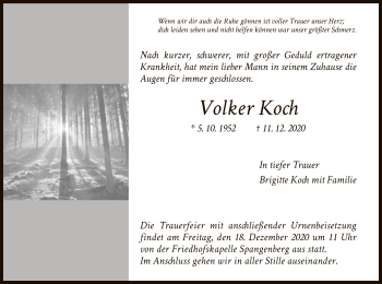 Todesanzeige von Volker Koch von HNA