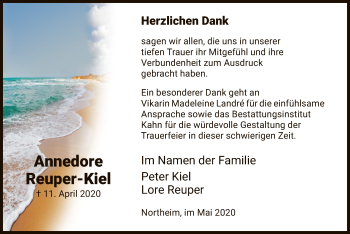 Todesanzeige von Annedore Reuper-Kiel von HNA