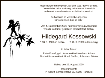 Todesanzeige von Hildegard Kossowski von HNA