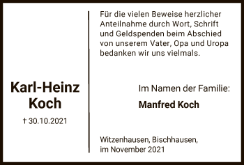 Todesanzeige von Karl-Heinz Koch von HNA