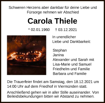 Todesanzeige von Carola Thiele von HNA