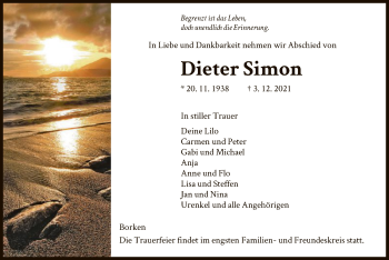 Todesanzeige von Dieter Simon von HNA