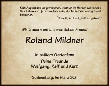 Todesanzeige von Roland Mildner von HNA