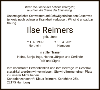 Todesanzeige von Ilse Reimers von HNA