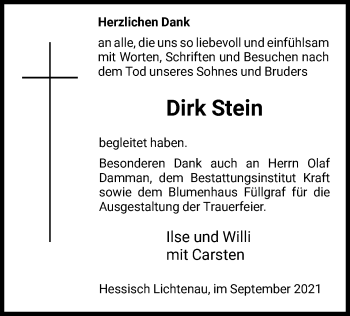 Todesanzeige von Dirk Stein von HNA