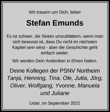 Todesanzeige von Stefan Emunds von HNA