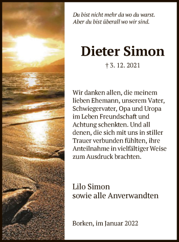 Todesanzeige von Dieter Simon von HNA