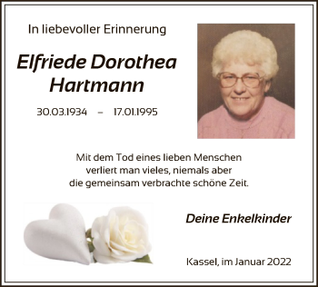 Todesanzeige von Elfriede Dorothea Hartmann von HNA