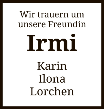 Todesanzeige von Irmi  von HNA