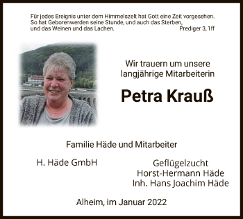 Todesanzeige von Petra Krauß von HNA