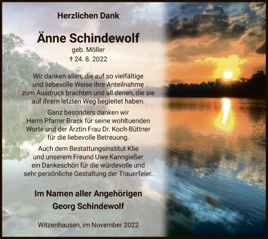 Todesanzeige von Änne Schindewolf von HNA