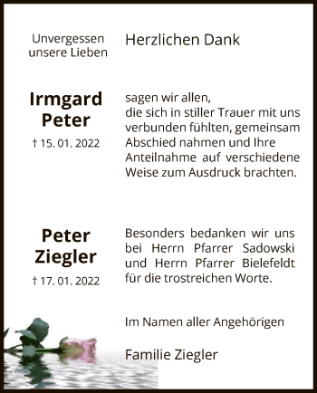 Todesanzeige von Irmgard und Peter Peter und Ziegler von HNA