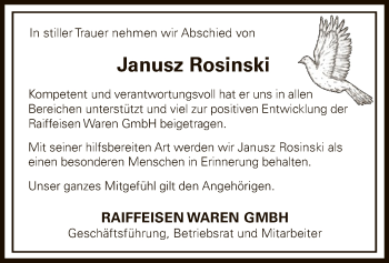 Todesanzeige von Janusz Rosinski von HNA