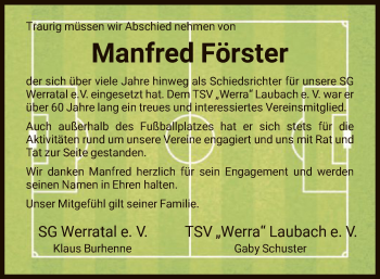 Todesanzeige von Manfred Förster von HNA