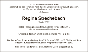 Todesanzeige von Regina Strechebach von HNA