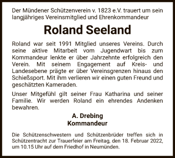 Todesanzeige von Roland Seeland von HNA