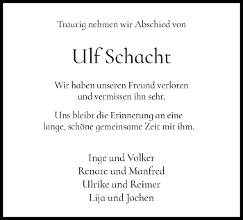 Todesanzeige von Ulf Schacht von HNA