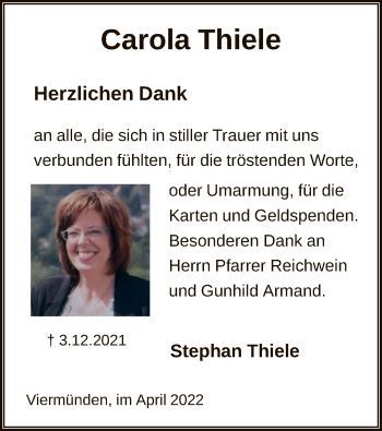 Todesanzeige von Carola Thiele von HNA